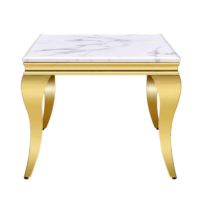Table de bout Visconti de 23,6 po de hauteur, Or, Blanc