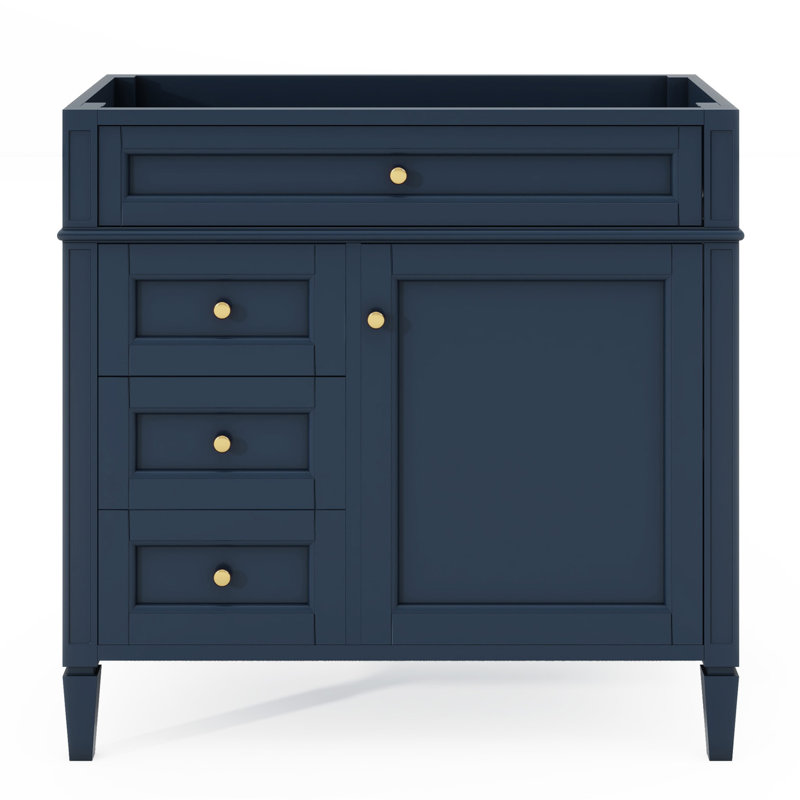 Meuble-lavabo de salle de bain 36 po sans lavabo supérieur, armoire de rangement moderne avec 2 tiroirs et un tiroir rabattable, structure en bois massif