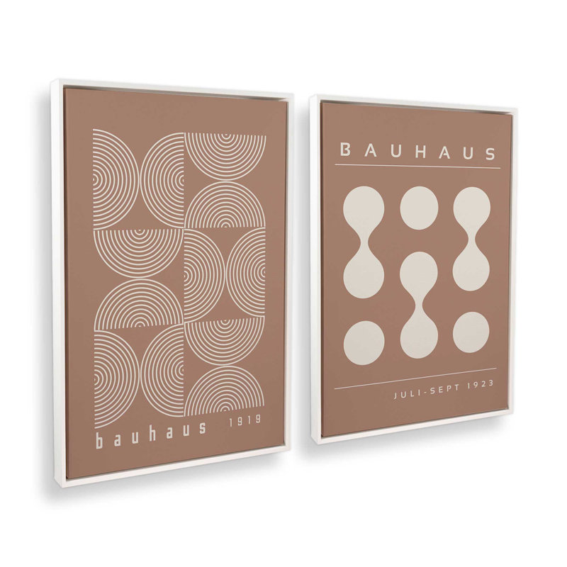 Ensemble 2 pièces Bauhaus Flow and Composition in Brown II, H 13 po x l 18 po, Cadre flottant blanc opaque