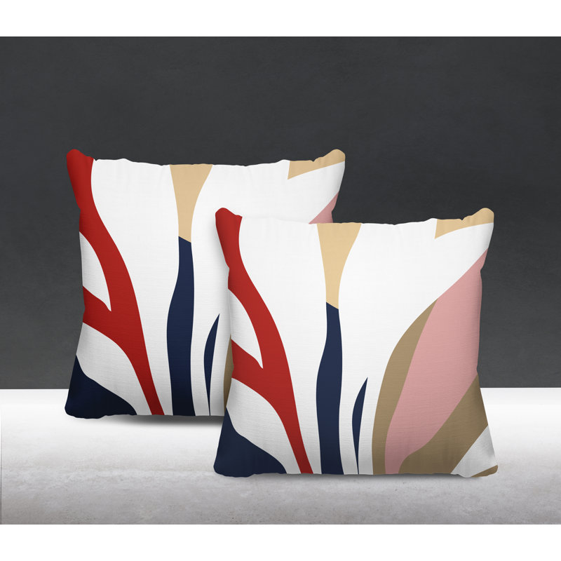 Jeté carré en polyester / mélange de polyester intérieur / extérieur, L 19 po x H 19 po, Rouge / bleu marine / beige