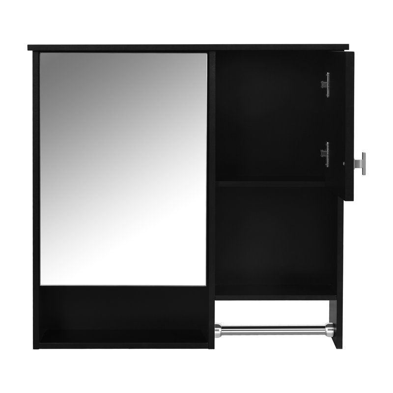 Armoire de salle de bain murale avec miroir, H 28,74 po x l 29,52 po x P 7,12 po, Noir