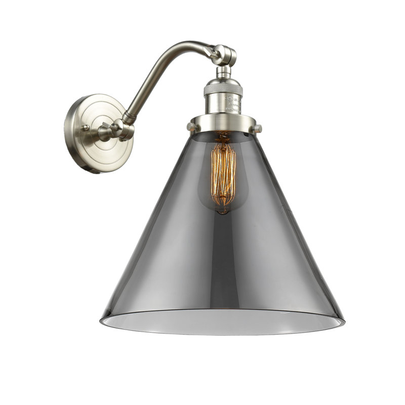 Applique murale 1 lumière Cone, Ampoule incandescente rétro 60 watts, Plaqué couleur fumée, Nickel satiné brossé