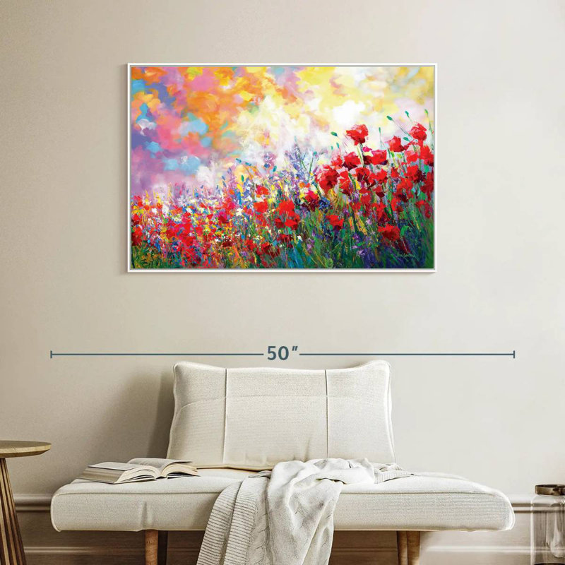 Fleurs de printemps colorées, Cadre flottant blanc, 40 po x 27 po