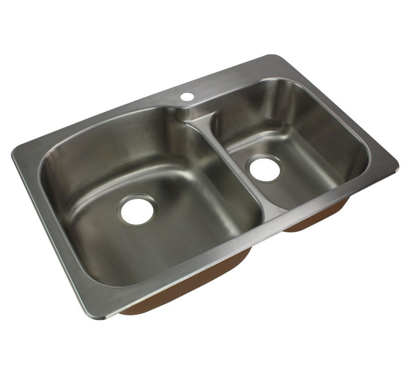 33'' L Double Bowl Stainless Steel Kitchen Sink, 1-Hole