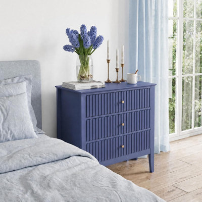 32" Fluted Nightstand with Charging Station, 3 Drawers, Elevated Legs & Multiple Colors for Modern Bedroom Living Room