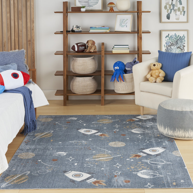 Tapis d'intérieur lavable à la machine Burrillville, Rectangle 4pi x 6 pi, Bleu