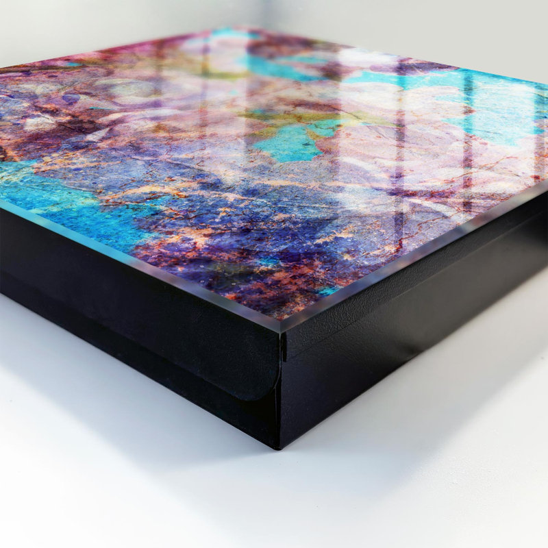 Key cabinet, Opens to the right, 30x30x5, White, Flowers in shades of purple on a blue background, 