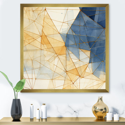 Art mural minimaliste bleu et or II - formes abstraites