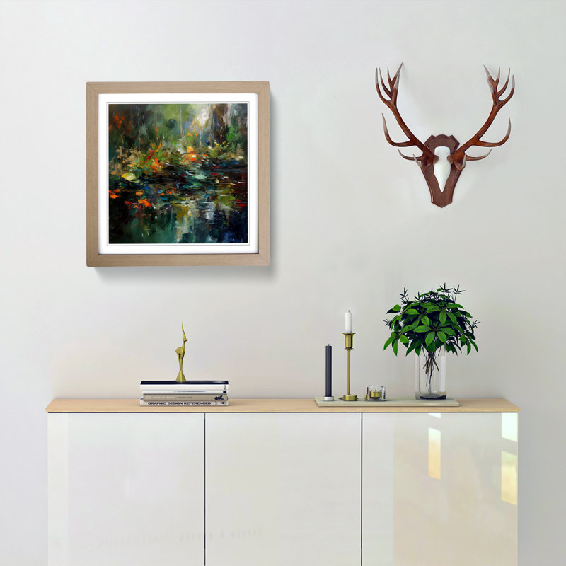 Pond Abstract Expressionism - Single Picture Frame Print on Wood, Oak