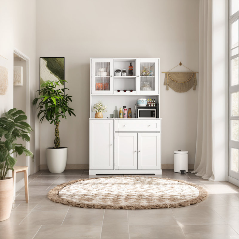 Buffet multifonctionnel de rangement des aliments avec tablette de présentation avec portes et tablettes, support à vin
