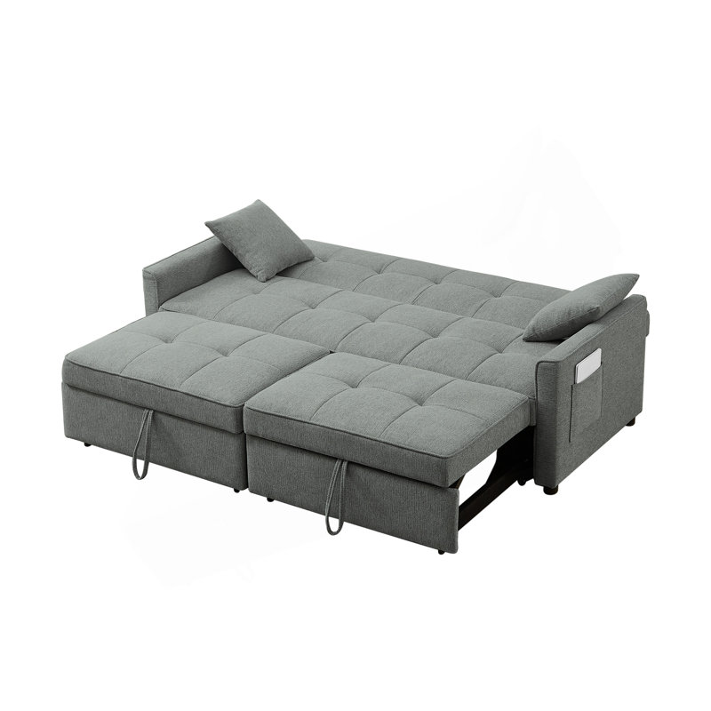 3 In 1 Convertible Sleeper Sofa Bed, Modern Fabric Loveseat Futon Sofa Couch Pullout Bed, Small Love Seat Lounge Sofa Reclining Backrest, Pillows, Pockets, Home Furniture For Living Room, Grey