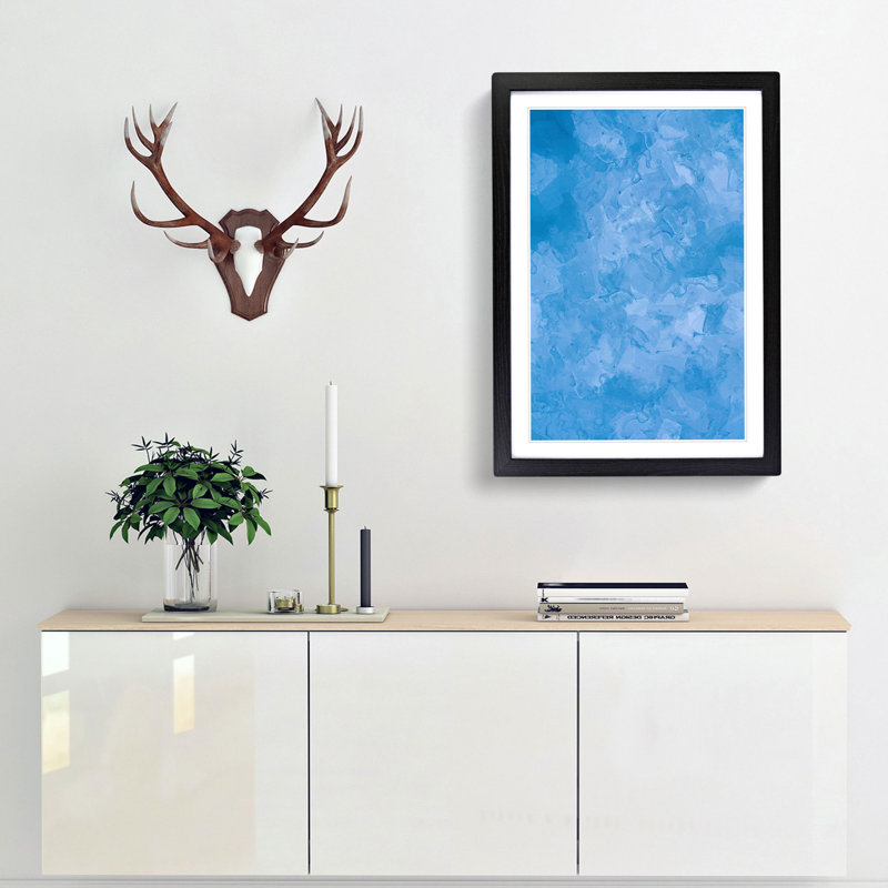 Blue Skies in Abstract - Picture Frame Painting Print, 65cm H x 48cm W x 2cm D, Black Framed