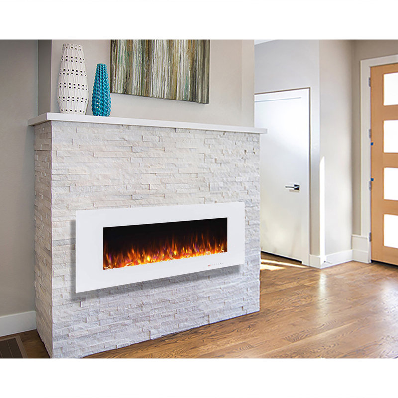 Nishant Wall Mounted Electric Fireplace, White, 18.35" H x 50" W x 5" D