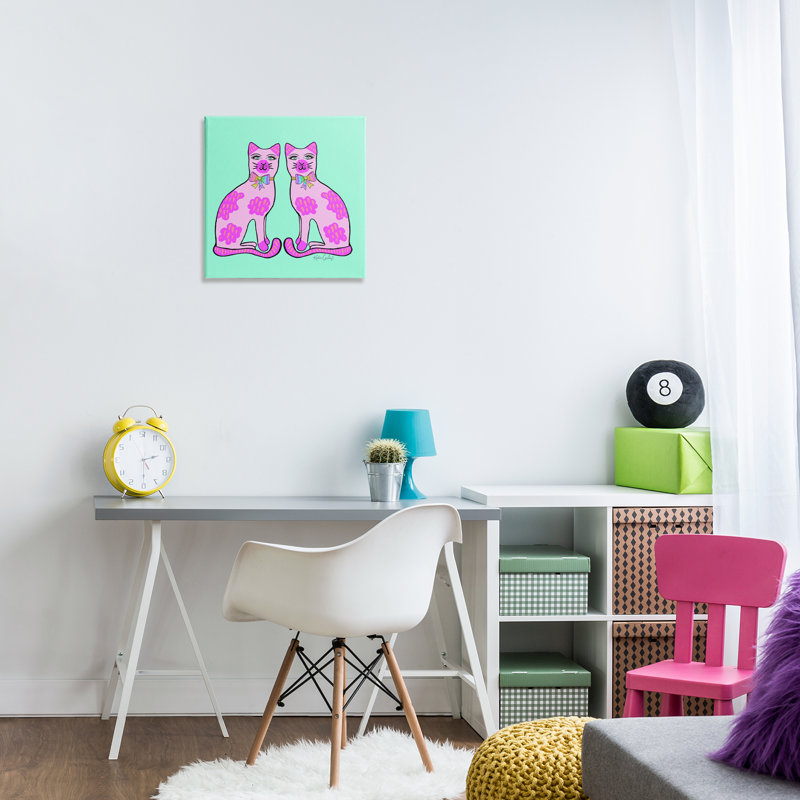 Toile en miroir avec chats mauves, design par Katie Conley, H 17 po x l 17 po