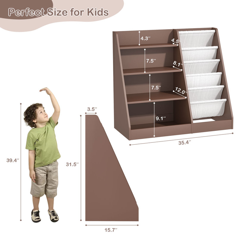 Bibliothèque pour enfants Maggiorina, étagère à livres, armoire de rangement, présentoir à livres, Espresso/blanc