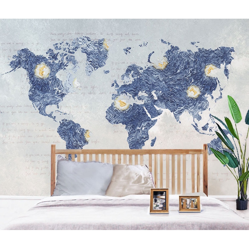 Papier peint texturé amovible abstrait carte du monde nordique scandinave, l 112 po x L 75 po