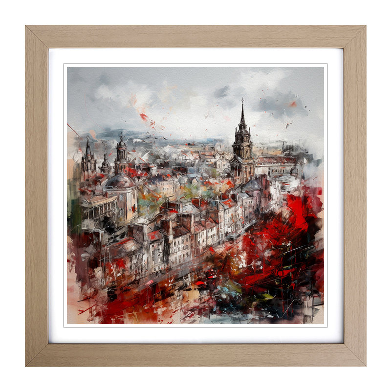 City Of Edinburgh Gestural Art No.2 - Single Picture Frame Print on Wood, Oak