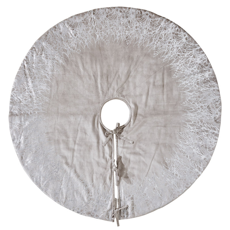 Handmade Silver Gray Velvet Christmas Tree Skirt with Foil Border
