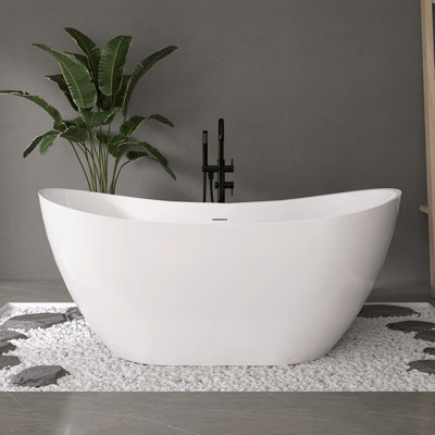 Fslefay 60''Acrylic Freestanding Modern Soaking  Bathtub with Overflow and Center Drain for Bathroom