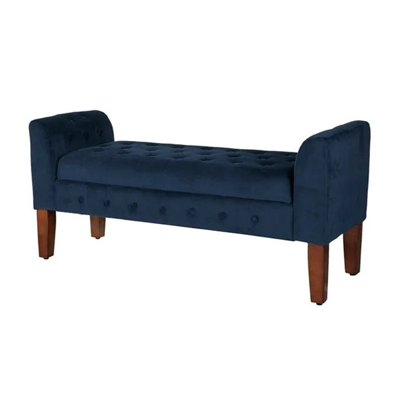 Banc de rangement à couvercle rabattable rembourré, Velours bleu marine foncé