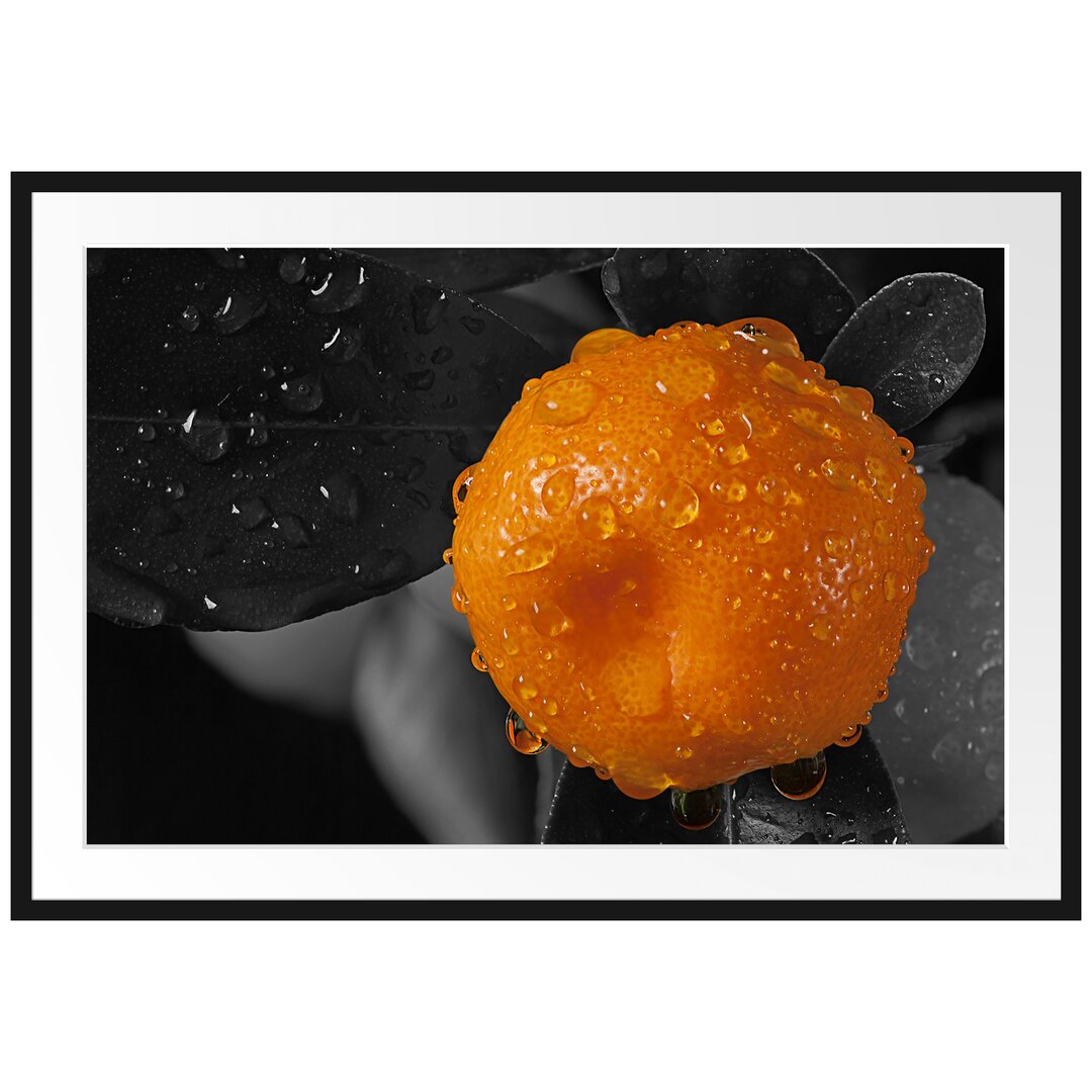 Gerahmtes Poster Orange mit Wassertropfen