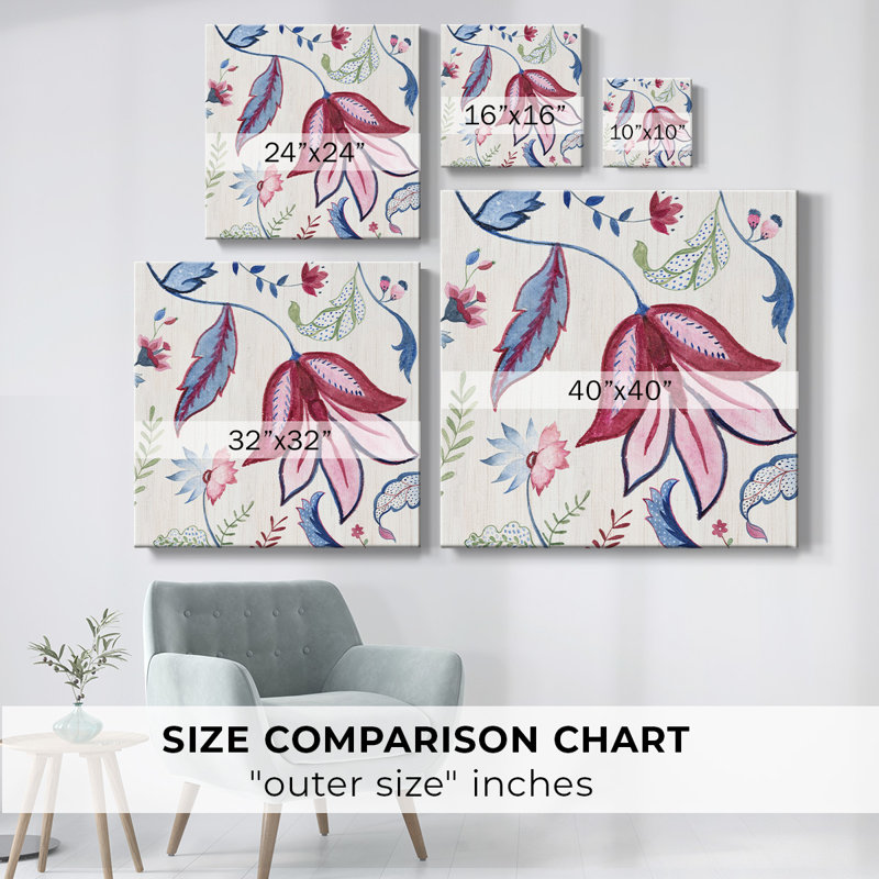 Motif floral jacobin III sur toile, H 16 po x l 16 po x P 1,5 po