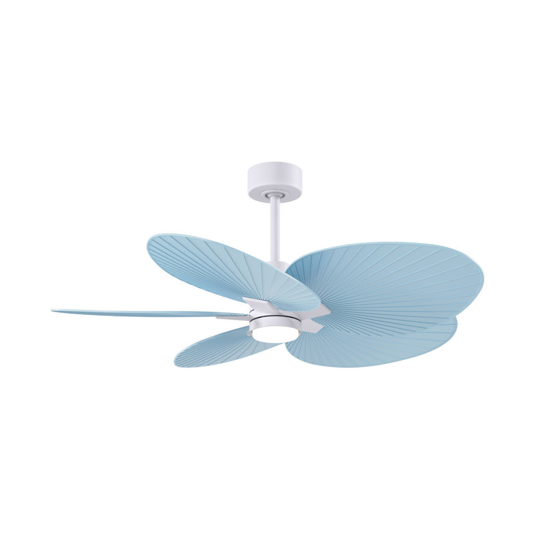 Alessandra Tropical - Five Blade Ceiling Fan - Integrated LED -Matte Black Finish -Light Blue Blades, Matte White, Light Blue