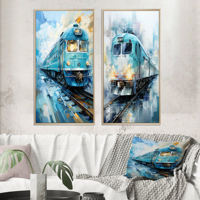 " Teal Train Geometric Momentum " 2 - Pieces