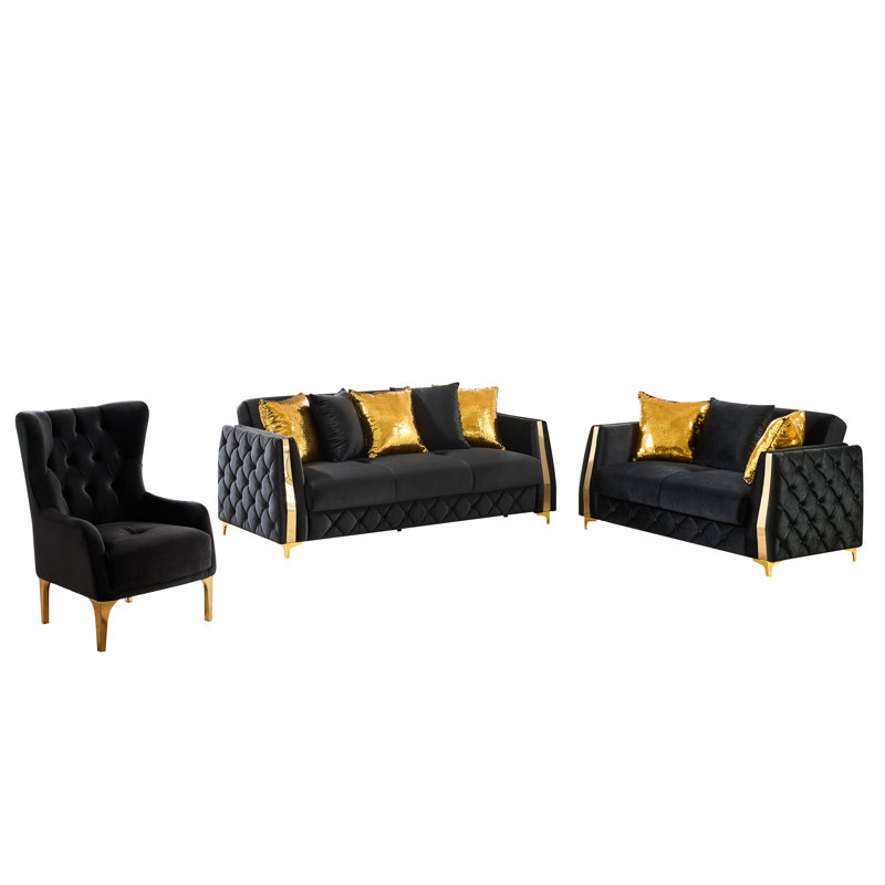 Ensemble de salon Keivin, Noir, 3 Pcs: Loveseat, Sofa, Chair