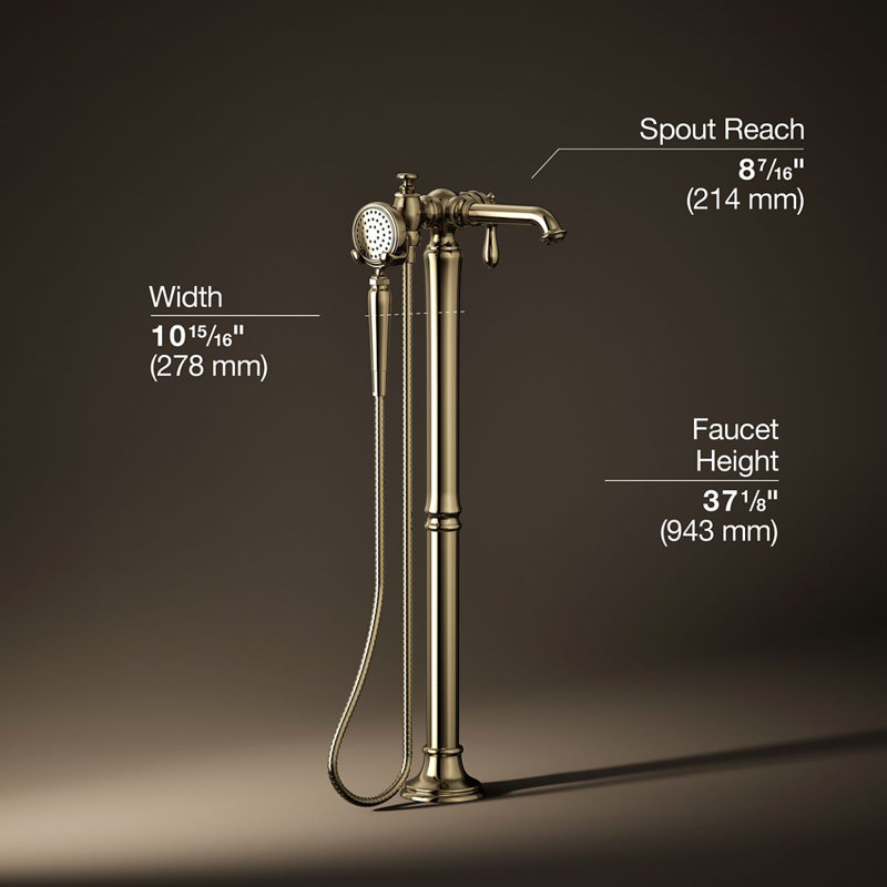 Artifacts Single Handle Floor Mounted Clawfoot Tub Faucet, Vibrant French Gold
