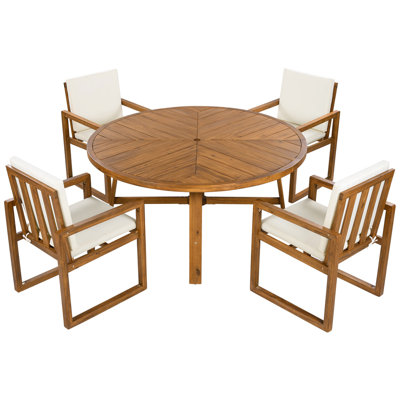 Outdoor Patio Dining Set All-Weather Acacia Wood Dining Set Polyester Dining Set Round Table 4 - Person