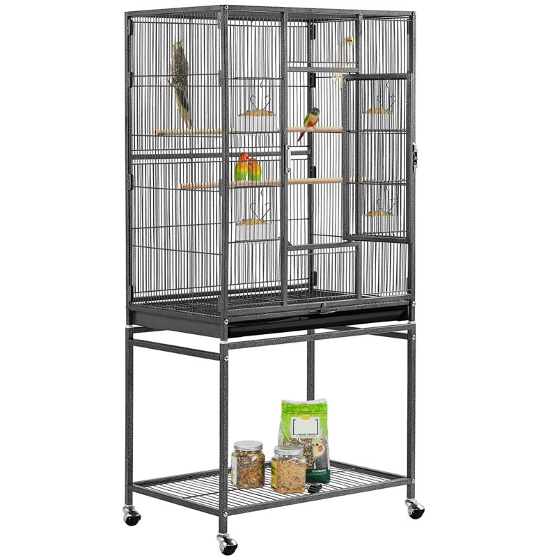 136cm Flat Top Floor Bird Cage with Wheels, Black