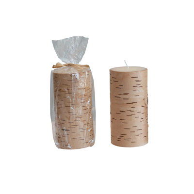 Birch Wrapped Unscented Pillar Candle