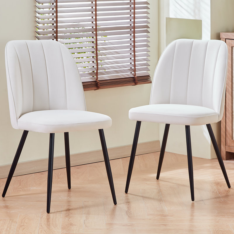 Tufted Velvet/Suede Upholstered Armless Dining Chair with Adjustable Feet, Cream