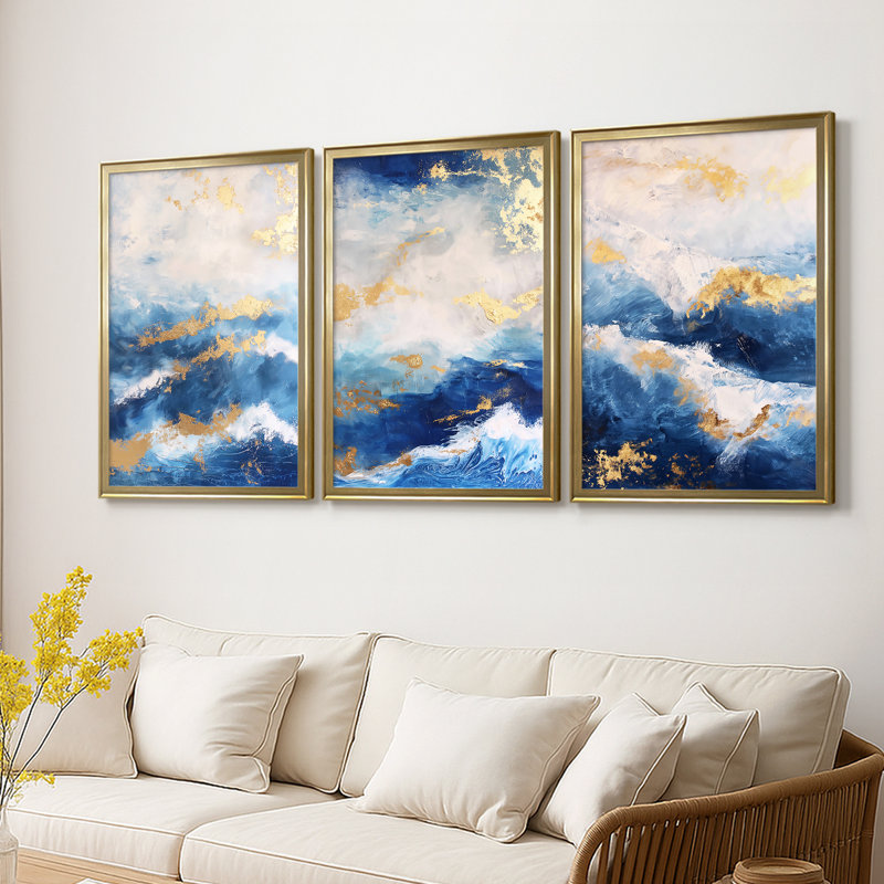 ABSTRACT Series CDXV - Toile tendue avec châssis sur mesure - 3 pièces, H 27 po x l 39 po, Doré