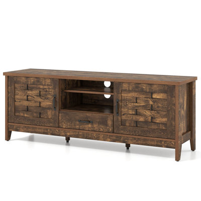 TV Stand with 2 Woven Accent Doors, Storage Drawer 3 Adjustable Shelves for 65” TVs Rustic Brown