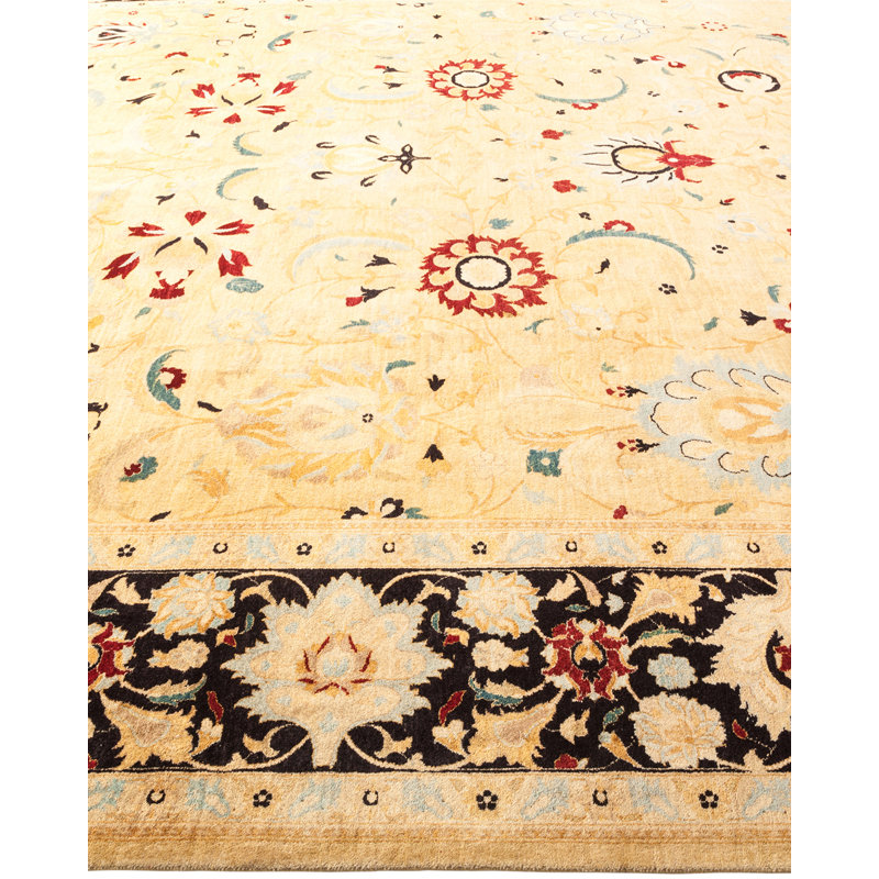 Tapis unique en laine noué à la main bleu marine / ivoire New Age 10 pi 2 po x 13 pi 9 po Bearrow Mogul