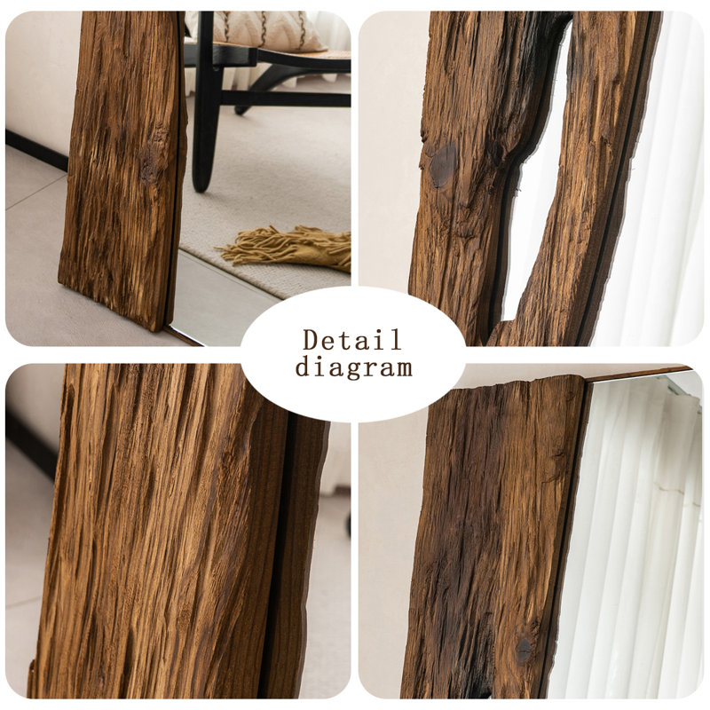 Miroir pleine grandeur rectangulaire en bois massif, 74,8 po x 43,31 po