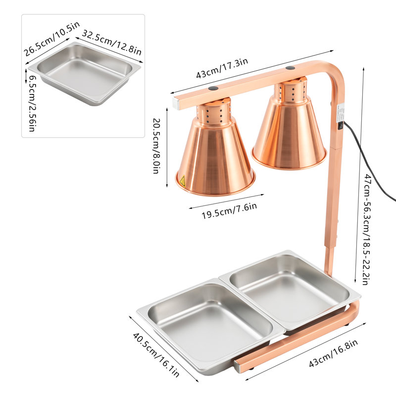Lampe chauffante électrique double 500W pour service alimentaire, Rose