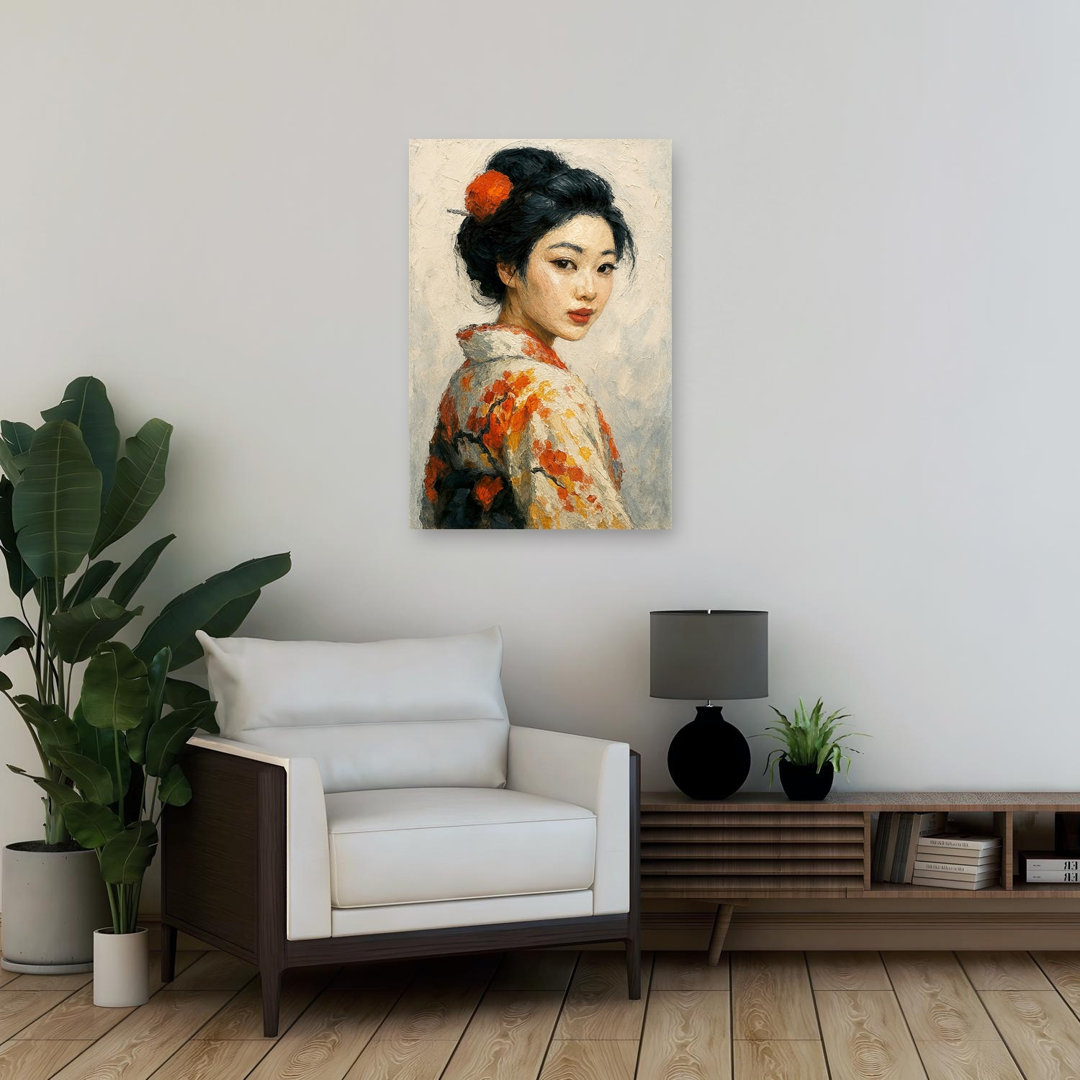 Serene Japanese Beauty Classic Delicate Elegant Flower Portrait Wall Art Print