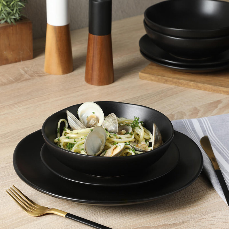 Matte Black Ceramic 18-Piece Dinnerware Set, Service for 6