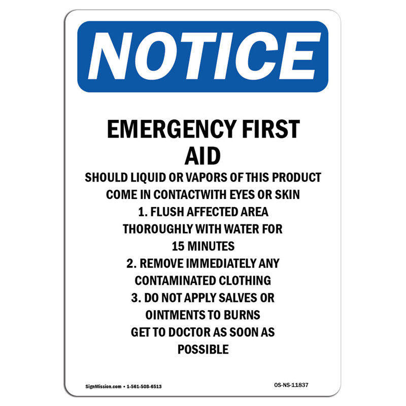 Emergency First Aid Should Liquid Sign