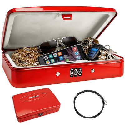 SEPOX® Water/Fire-Resistant Portable Steel Case Lock Box 3-Ft Cable