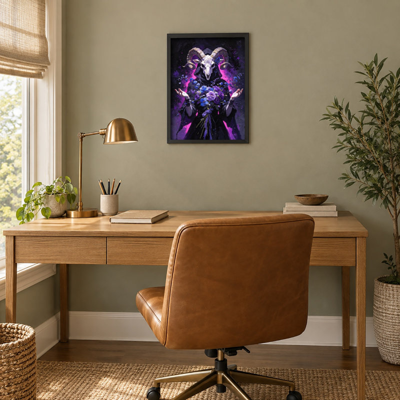 Goat Holding a Bouquet of Flowers Black Framed Canvas Wall Art, H 17 po x l 13 po