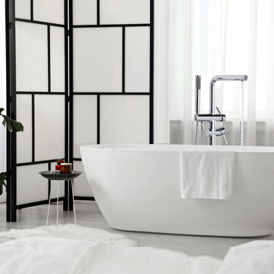 Modern Single Handle Freestanding Tub Faucet, Floor Mount Tub Filler With Hand Shower