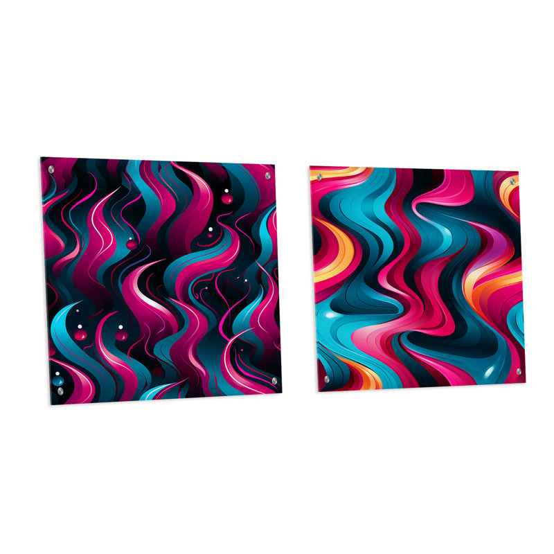 Corderious - Ensemble de 2 verres muraux abstraits géométriques en acrylique, H 36 po x l 73 po