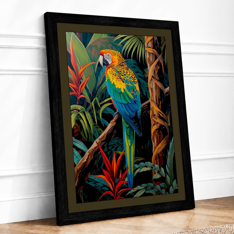 Macaw in Paradise Tropical - Framed Print, A4 - 29.7 x 21.0 cm, Black