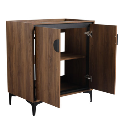 Armoire de salle de bain 30 po, 2 portes, bois d'ingénierie, stable et fiable, brun, meuble-lavabo autoportant de style américain 30 po, 2 portes, revêtement résistant à l'eau,