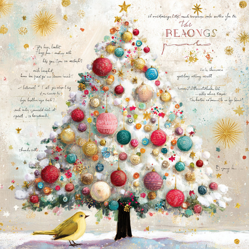 «Whimsical Christmas Tree of Joy», art mural de vacances sur toile tendue, H 30 po x l 30 po