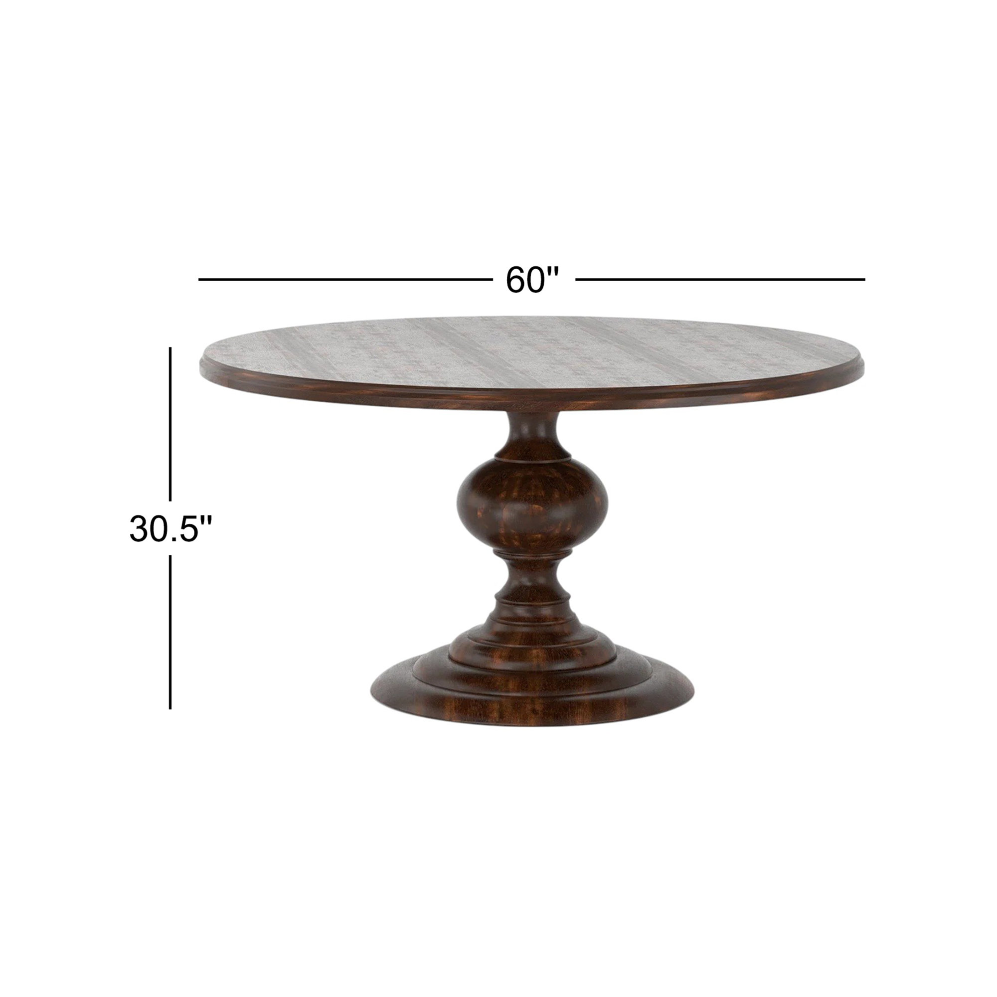Tanisha Mango Solid Wood Pedestal Dining Table, 60" W x 60" L, Dark Oak